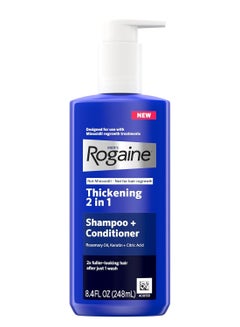 Rogaine Men's Thickening 2 in 1 Shampoo + Conditioner, Hair Thickening Shampoo & Conditioner with Rosemary Oil, Keratin & Citric Acid Leaves Hair Visibly Thicker, Not Minoxidil, 8.4 fl. oz  - Image 1