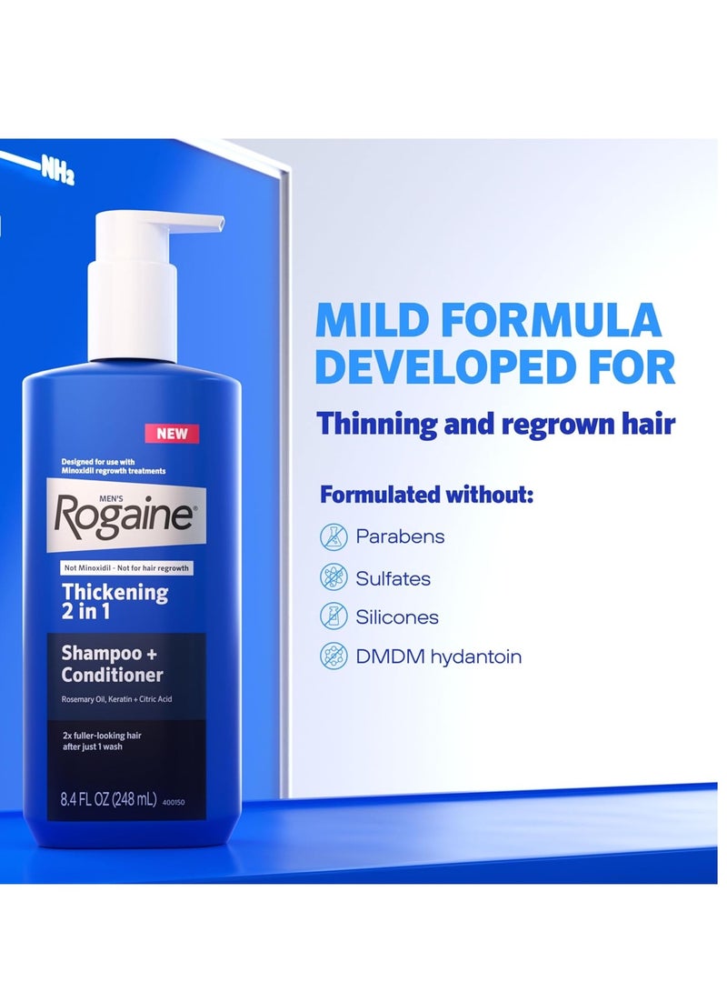 Rogaine Men's Thickening 2 in 1 Shampoo + Conditioner, Hair Thickening Shampoo & Conditioner with Rosemary Oil, Keratin & Citric Acid Leaves Hair Visibly Thicker, Not Minoxidil, 8.4 fl. oz - Image 2