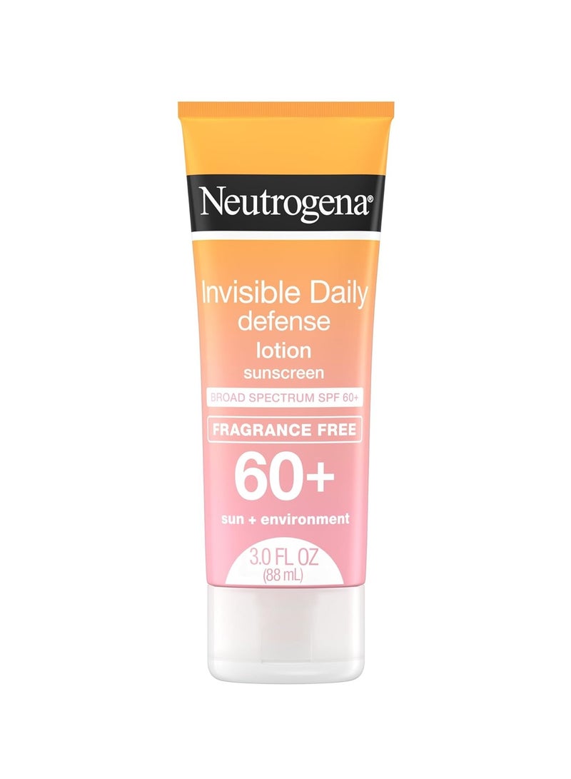 نيوتروجينا Invisible Daily Defense Fragrance-Free Sunscreen Lotion, Broad Spectrum SPF 60+, Oxybenzone-Free & Water-Resistant, Sun & Environmental Aggressor Protection 3.0 fl ozFluid Ounce - Image 1
