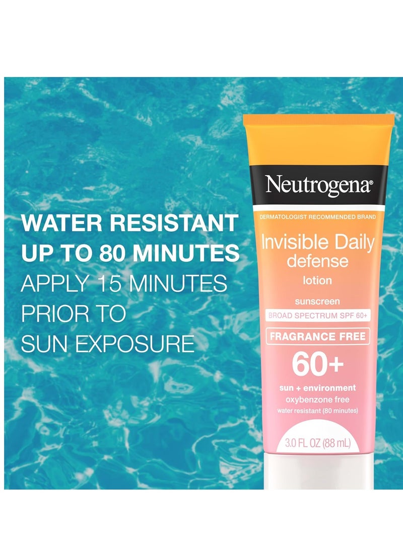 نيوتروجينا Invisible Daily Defense Fragrance-Free Sunscreen Lotion, Broad Spectrum SPF 60+, Oxybenzone-Free & Water-Resistant, Sun & Environmental Aggressor Protection 3.0 fl ozFluid Ounce - Image 3