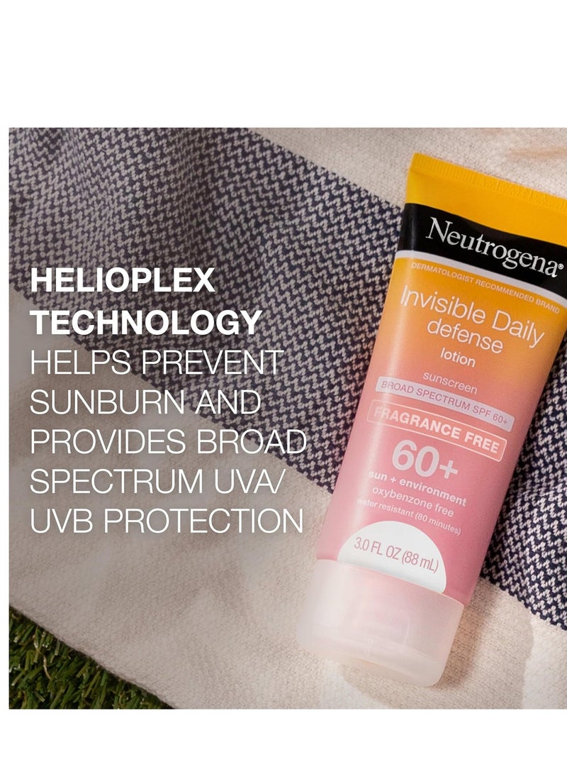 نيوتروجينا Invisible Daily Defense Fragrance-Free Sunscreen Lotion, Broad Spectrum SPF 60+, Oxybenzone-Free & Water-Resistant, Sun & Environmental Aggressor Protection 3.0 fl ozFluid Ounce - Image 4