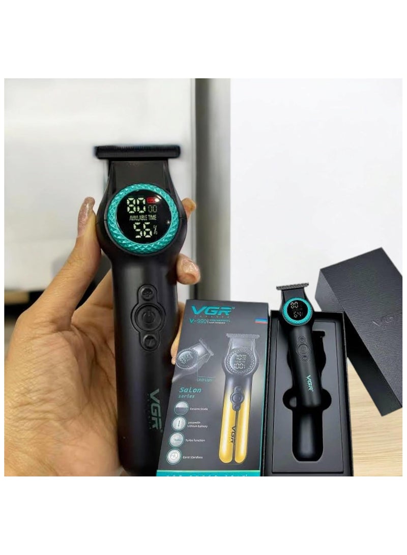 V-990 8000 RPM 2-Speed ​​Professional Hair Clipper, Ceramic Blade, Digital Display, 2000mAh Lithium Battery, Corded/Cordless, USB Type-C Charging