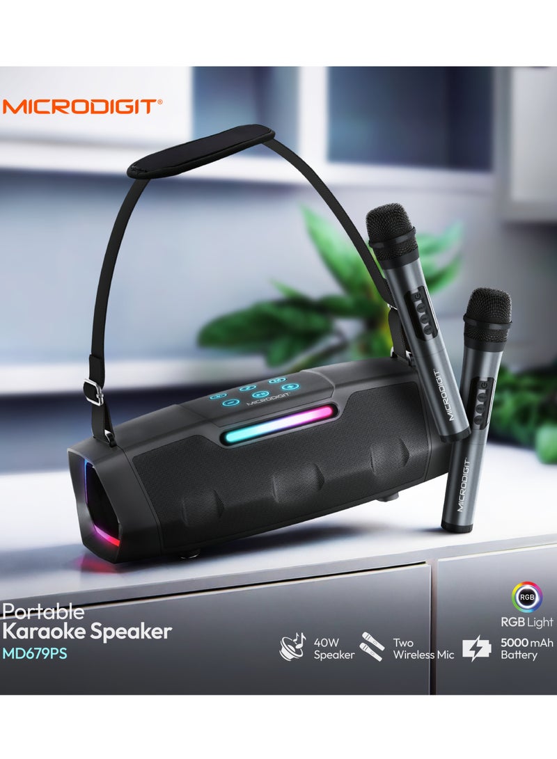 ميكرو ديجيت سماعة بلوتوث لاسلكية متميزة بقوة 40 واط مع ميكروفونين لاسلكيين مع صوت فائق وضوء RGB LED MD679PS - Image 5