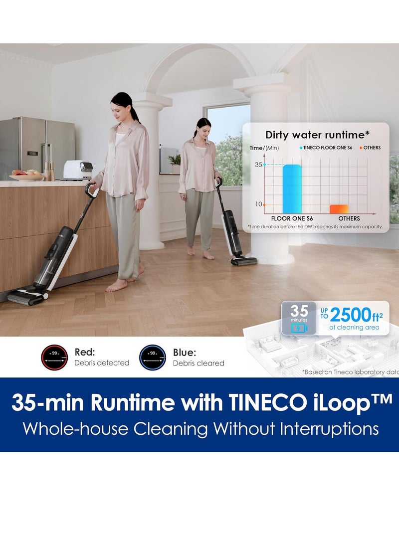 Tineco - Floor ONE S6 FlashDry Cordless Wet Dry Vacuum Floor Cleaner Washer Mop All-in-One for Hard Floors, LED Display, Long Runtime, Dual-Sided Edge Cleaning, Self-Cleaning 600 ml 250 W Tineco FLOOR ONE S6 FlashDry Black - Image 1