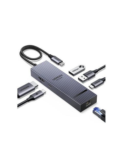 Revodok 6 in 1 USB C Hub Gigabit Ethernet Adapter with 4K 60Hz HDMI, 100W PD Charging, 10Gbps USB A&C 3.2 Data Ports Compatible with Mac M1, M2, M3, iPad, iPhone 15 Pro/Pro Max, Steam Deck Grey