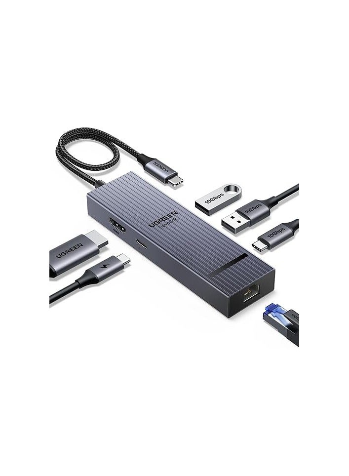 Revodok 6 in 1 USB C Hub Gigabit Ethernet Adapter with 4K 60Hz HDMI, 100W PD Charging, 10Gbps USB A&C 3.2 Data Ports Compatible with Mac M1, M2, M3, iPad, iPhone 15 Pro/Pro Max, Steam Deck Grey