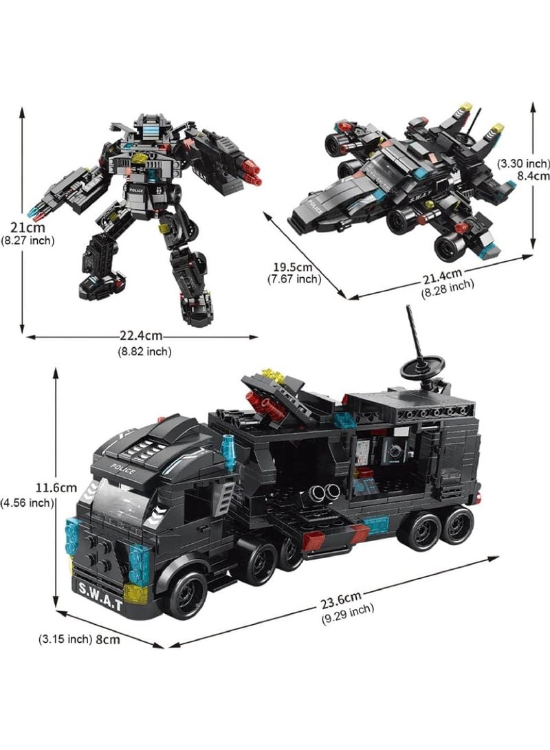 Rock Pow City Police Station Building Kit, Building Block Robot 27 in1 SWAT Police Command Truck Building Kit for Kids City Helicopter Bricks Kit Educational Toys for Boy 6-12 Years Old 585PCS  - Image 5