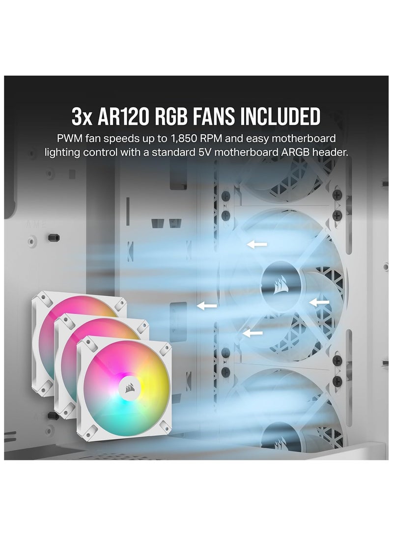 CORSAIR 3000D RGB Airflow Mid-Tower PC Case - White - 3X AR120 RGB Fans - Four-Slot GPU Support – Fits up to 8X 120mm Fans - High Airflow Design - Image 4