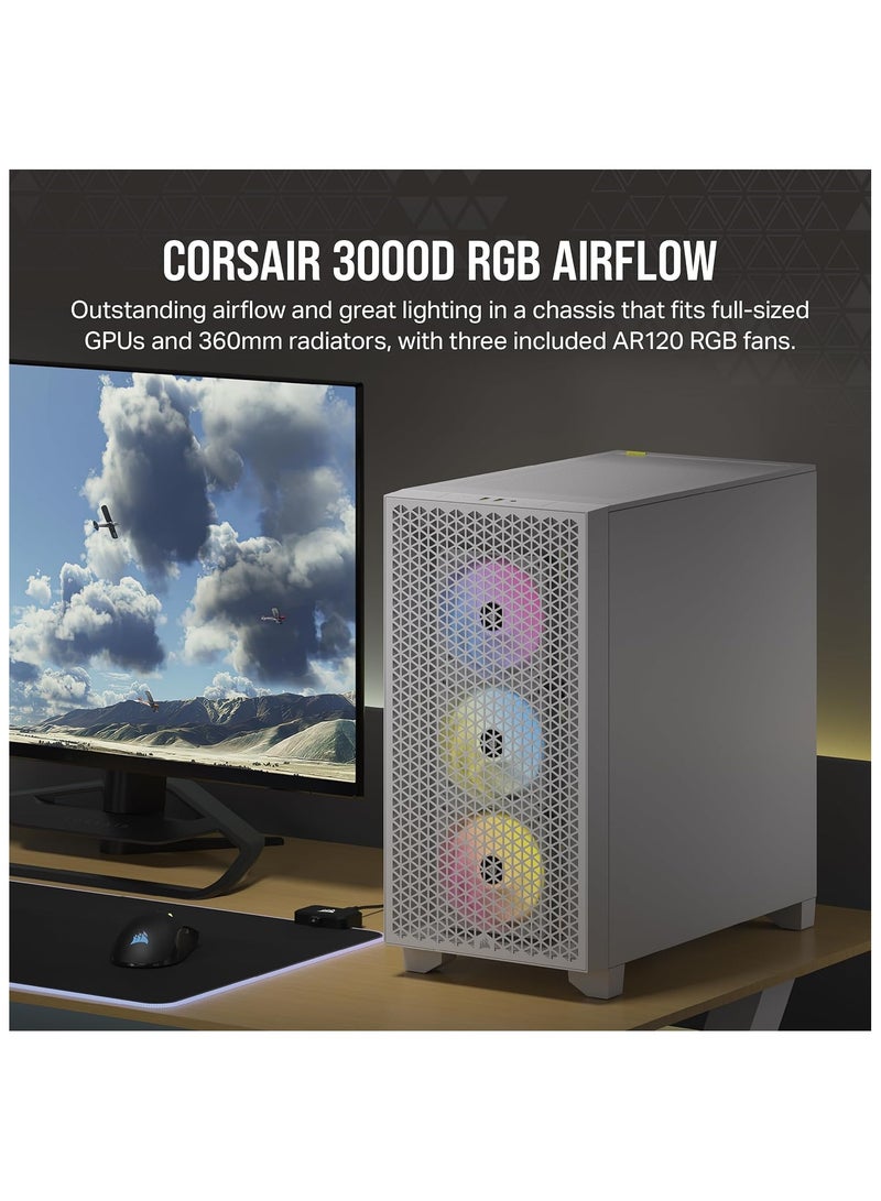 CORSAIR 3000D RGB Airflow Mid-Tower PC Case - White - 3X AR120 RGB Fans - Four-Slot GPU Support – Fits up to 8X 120mm Fans - High Airflow Design - Image 2