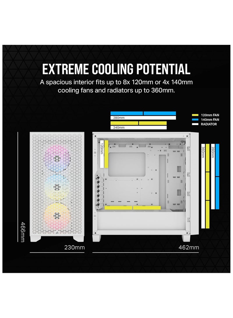 CORSAIR 3000D RGB Airflow Mid-Tower PC Case - White - 3X AR120 RGB Fans - Four-Slot GPU Support – Fits up to 8X 120mm Fans - High Airflow Design - Image 3