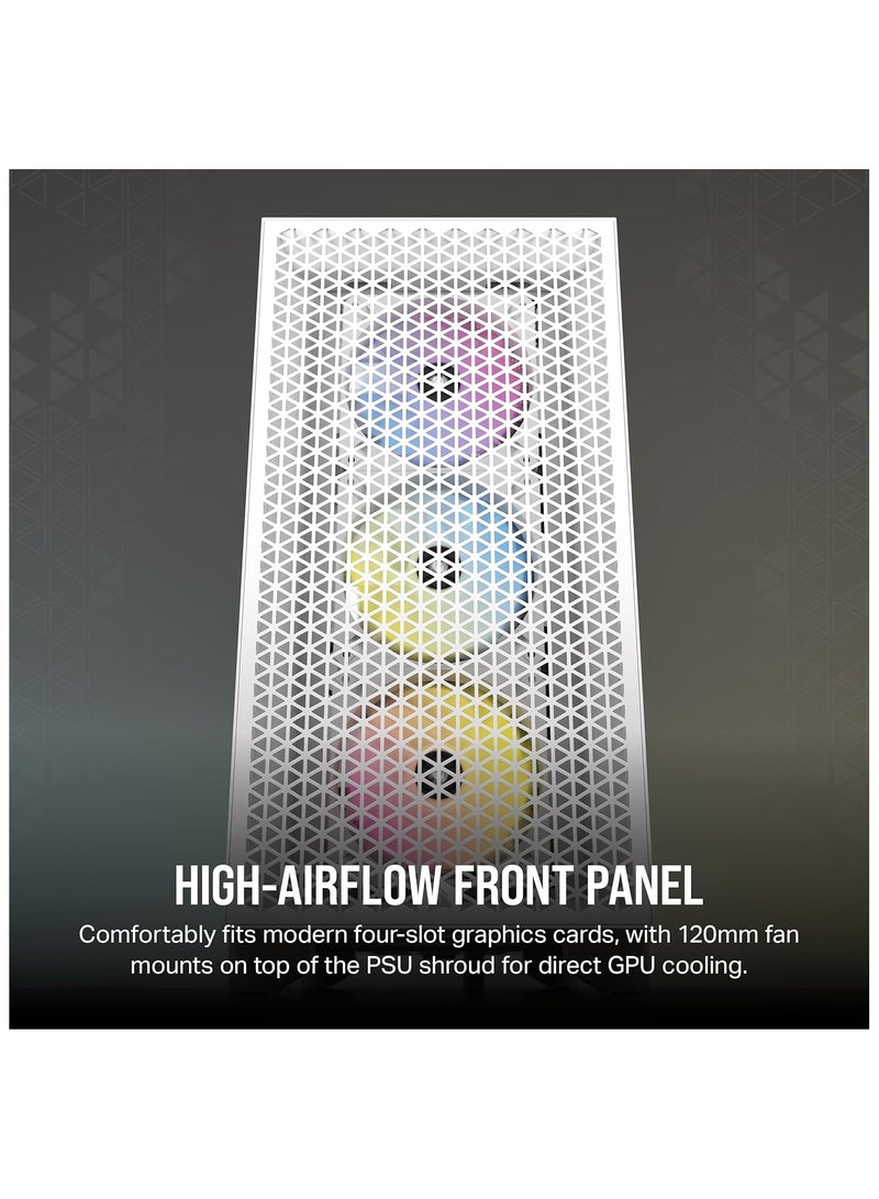 CORSAIR 3000D RGB Airflow Mid-Tower PC Case - White - 3X AR120 RGB Fans - Four-Slot GPU Support – Fits up to 8X 120mm Fans - High Airflow Design - Image 5