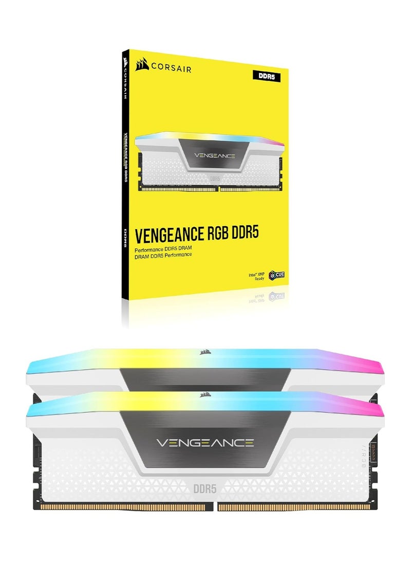 كورسير Vengeance RGB 32GB (2x16GB) DDR5 DRAM 5200MHz CL40 Intel XMP iCUE Compatible Memory - CMH32GX5M2B5200C40W | White  - Image 2