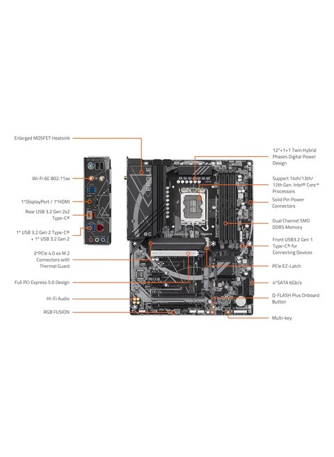 Z790 Eagle AX LGA 1700 Intel Z790 ATX Motherboard with DDR5, M.2, PCIe 5.0, USB 3.2 Gen2X2 Type-C, Intel Wi-Fi 6E, 2.5GbE LAN, Q-Flash Plus, EZ-Latch