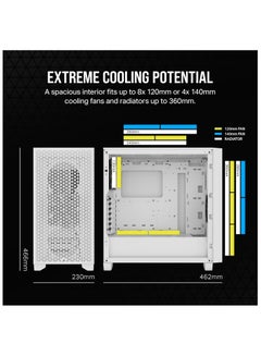 كورسير 3000D Airflow Mid-Tower PC Case - White - 2X SP120 Elite Fans - Four-Slot GPU Support – Fits up to 8X 120mm Fans - High-Airflow Design  - Image 3