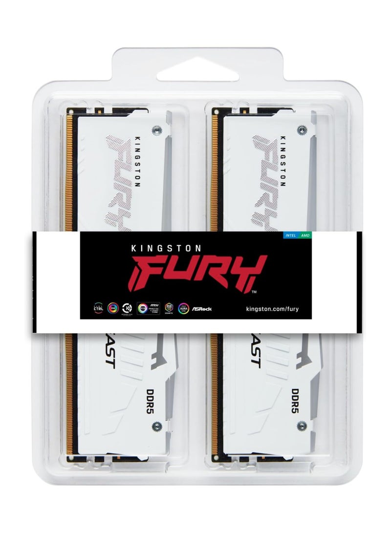 كينغستون Fury Beast White RGB XMP 32GB 6400MHz DDR5 CL32 DIMM Desktop Gaming Memory Kit (2 x 16GB) - KF564C32BWAK2-32 | White  - Image 4