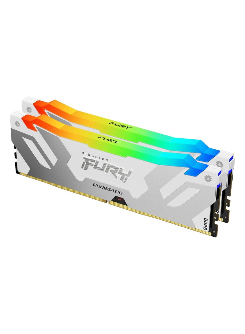 كينغستون Fury Renegade RGB 32GB (2x16GB) 7200MT/s CL38 DDR5 DIMM, Infrared Syncing, Fury CTRL Software, Overclocking, Intel XMP 3.0, Kit of 2 - KF572C38RWAK2-32 | White  - Image 1