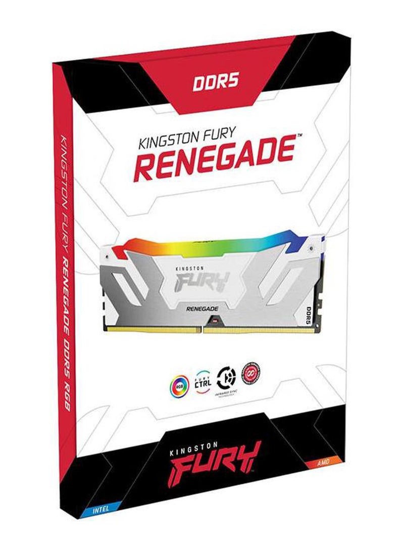 كينغستون - Fury Renegade RGB 32GB (2x16GB) 7200MT/s CL38 DDR5 DIMM, Infrared Syncing, Fury CTRL Software, Overclocking, Intel XMP 3.0, Kit of 2 - KF572C38RWAK2-32 | White - Image 1