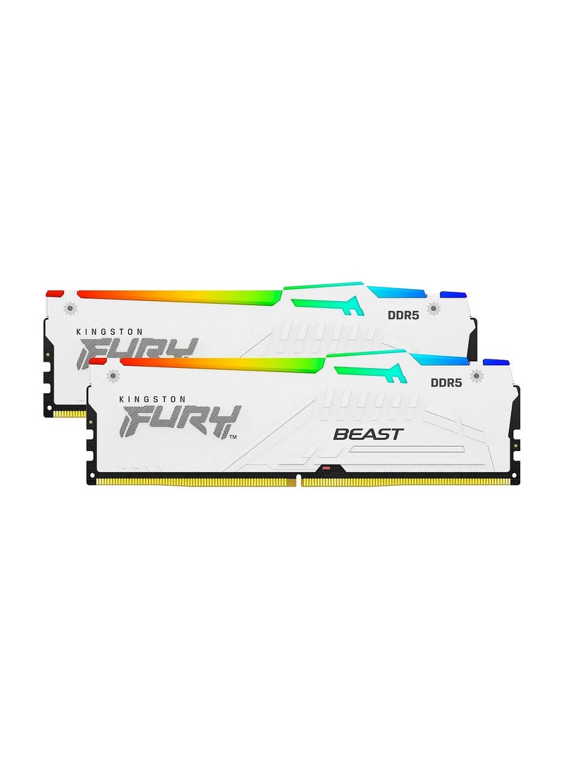 كينغستون Fury Beast RGB XMP 32GB (2x16GB) 5200MT/s DDR5 CL40 DIMM Desktop Gaming Memory Kit - KF552C40BWAK2-32 | White  - Image 1