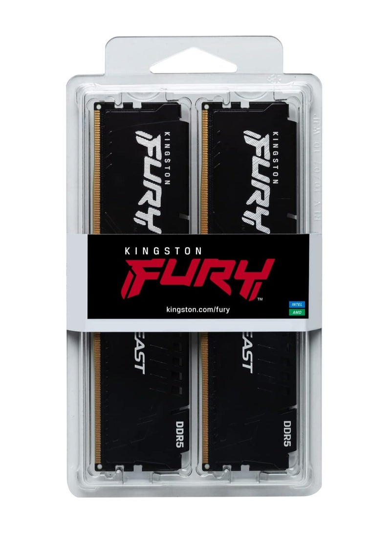 Kingston - Technology Fury Beast 64GB DDR5 5200MT/s CL40 XMP 3.0 Ready Computer Memory (Kit of 2) - KF552C40BBK2-64 | Black - Image 1