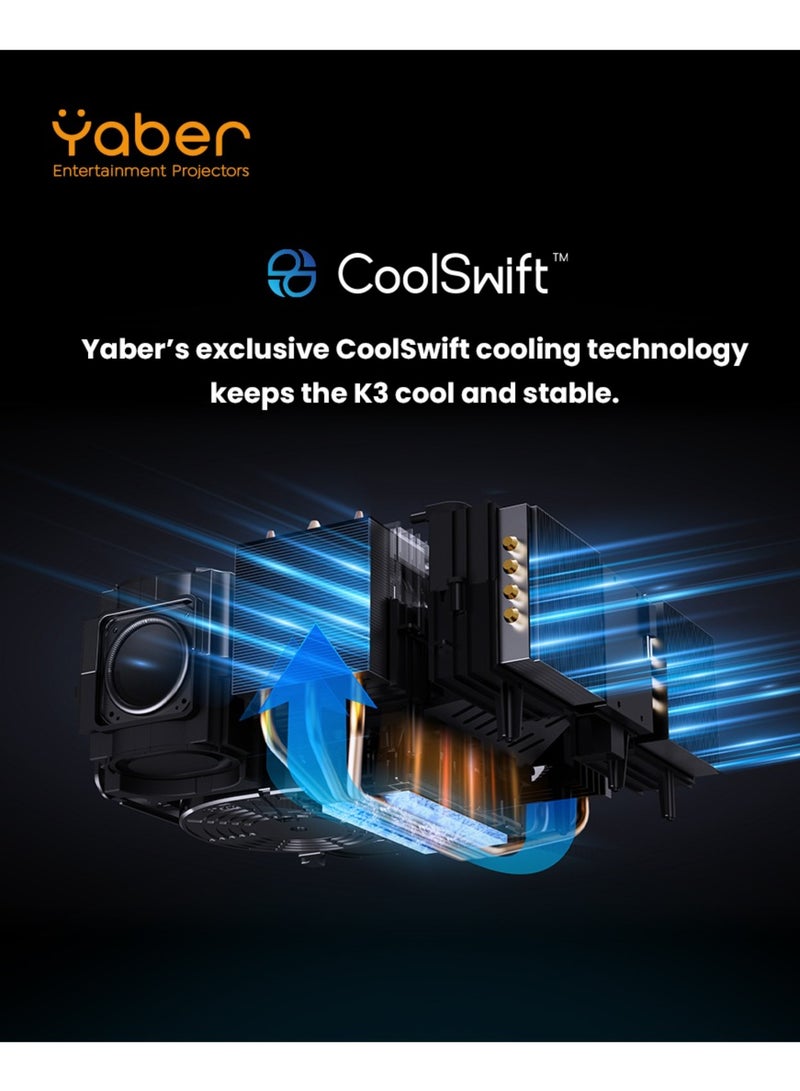 Yaber - Smart Projector, 1600 ANSI with Dual JBL Speakers 15W, with Bulit in Android TV, Auto Focus  and Auto keystone correction, support Alexa and NFC K3 Black - Image 1