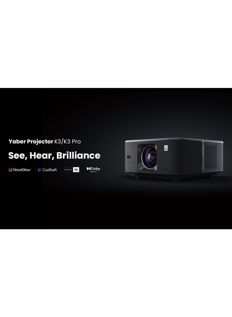 Yaber - Smart Projector, 1600 ANSI with Dual JBL Speakers 15W, with Bulit in Android TV, Auto Focus  and Auto keystone correction, support Alexa and NFC K3 Black - Image 1