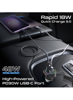 PROMATE Wireless Radio Car Adapter with AC Vent & Dashboard Compatible 1.5m built-in Controller, Bluetooth V5.3, PD30W USB-C, QC3.0 Fast Port, Hands-Free Calling, Dynamic RGB Lights, SmarTune-EXT Black  - Image 4