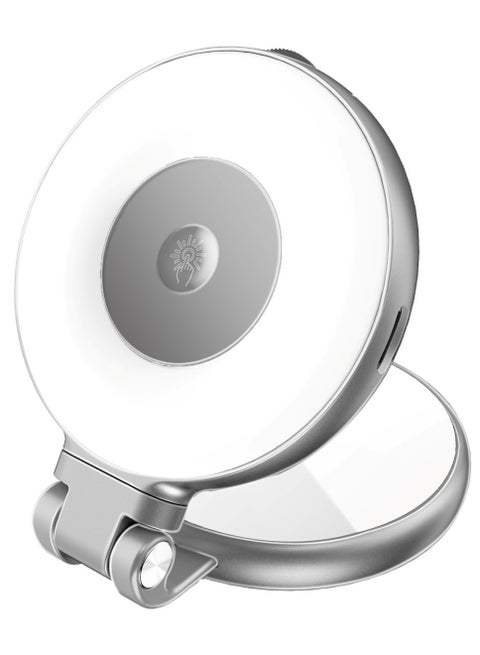 Portable MagSafe-Compatible Selfie Light with High-Capacity Rechargeable Battery, Triple LED Modes, Built-In Mirror, 180° Flip,360° Rotation, Extendable Arm, Wide Compatibility, MagHalo-Pro Grey