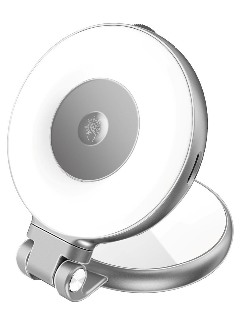 PROMATE - Portable MagSafe-Compatible Selfie Light with High-Capacity Rechargeable Battery, Triple LED Modes, Built-In Mirror, 180° Flip,360° Rotation, Extendable Arm, Wide Compatibility, MagHalo-Pro Grey - Image 1