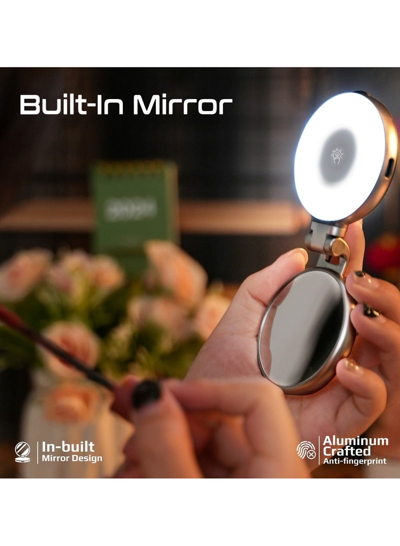 PROMATE - Portable MagSafe-Compatible Selfie Light with High-Capacity Rechargeable Battery, Triple LED Modes, Built-In Mirror, 180° Flip,360° Rotation, Extendable Arm, Wide Compatibility, MagHalo-Pro Grey - Image 1