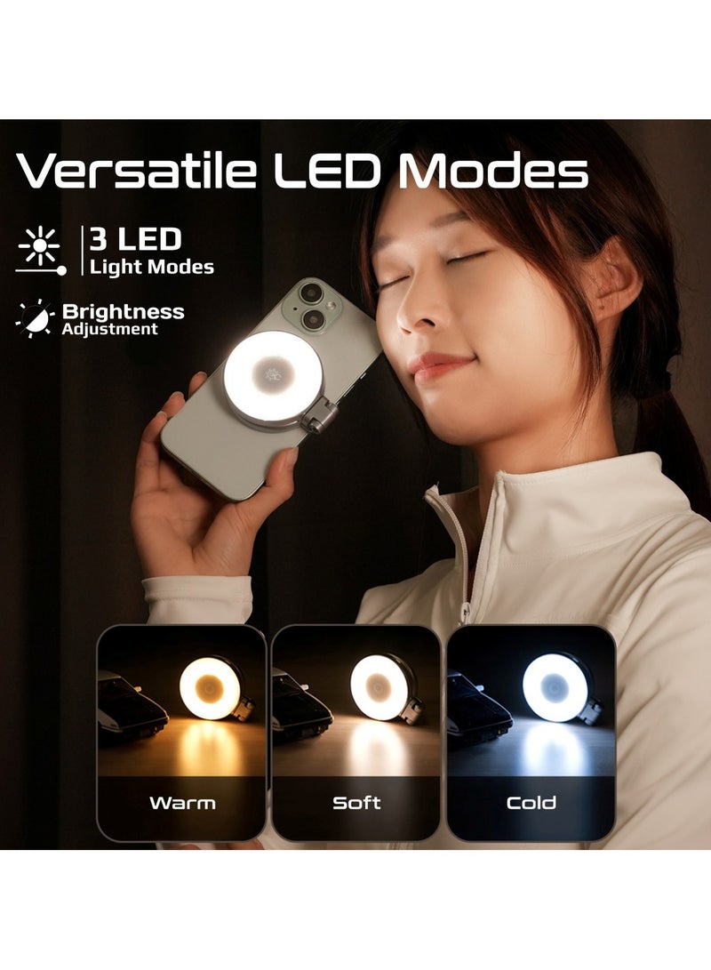 PROMATE - Portable MagSafe-Compatible Selfie Light with High-Capacity Rechargeable Battery, Triple LED Modes, Built-In Mirror, 180° Flip,360° Rotation, Extendable Arm, Wide Compatibility, MagHalo-Pro Grey - Image 1