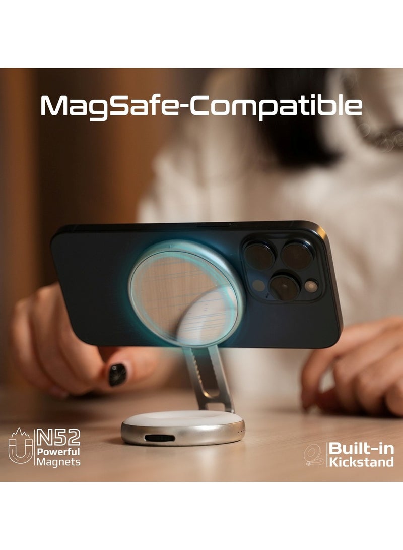 PROMATE - Portable MagSafe-Compatible Selfie Light with High-Capacity Rechargeable Battery, Triple LED Modes, Built-In Mirror, 180° Flip,360° Rotation, Extendable Arm, Wide Compatibility, MagHalo-Pro Grey - Image 1