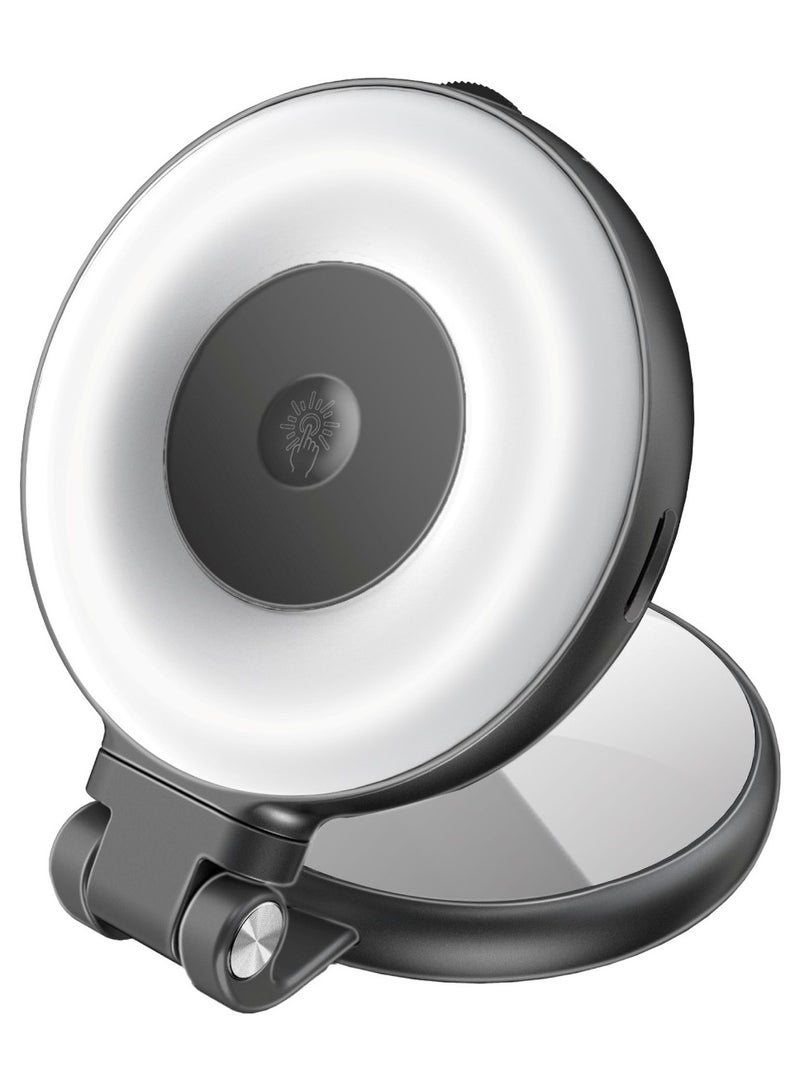 PROMATE - Portable MagSafe-Compatible Selfie Light with High-Capacity Rechargeable Battery, Triple LED Modes, Built-In Mirror, 180° Flip,360° Rotation, Extendable Arm, Wide Compatibility, MagHalo-Pro Black - Image 1