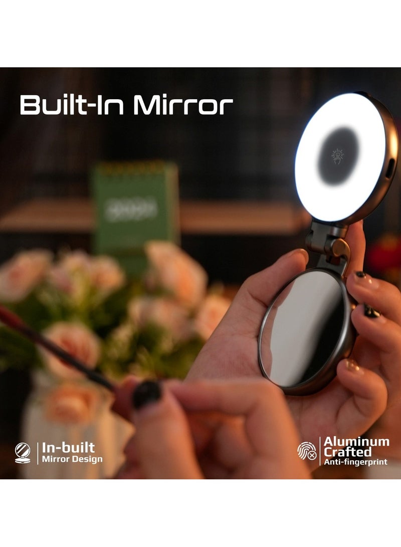 PROMATE - Portable MagSafe-Compatible Selfie Light with High-Capacity Rechargeable Battery, Triple LED Modes, Built-In Mirror, 180° Flip,360° Rotation, Extendable Arm, Wide Compatibility, MagHalo-Pro Black - Image 1
