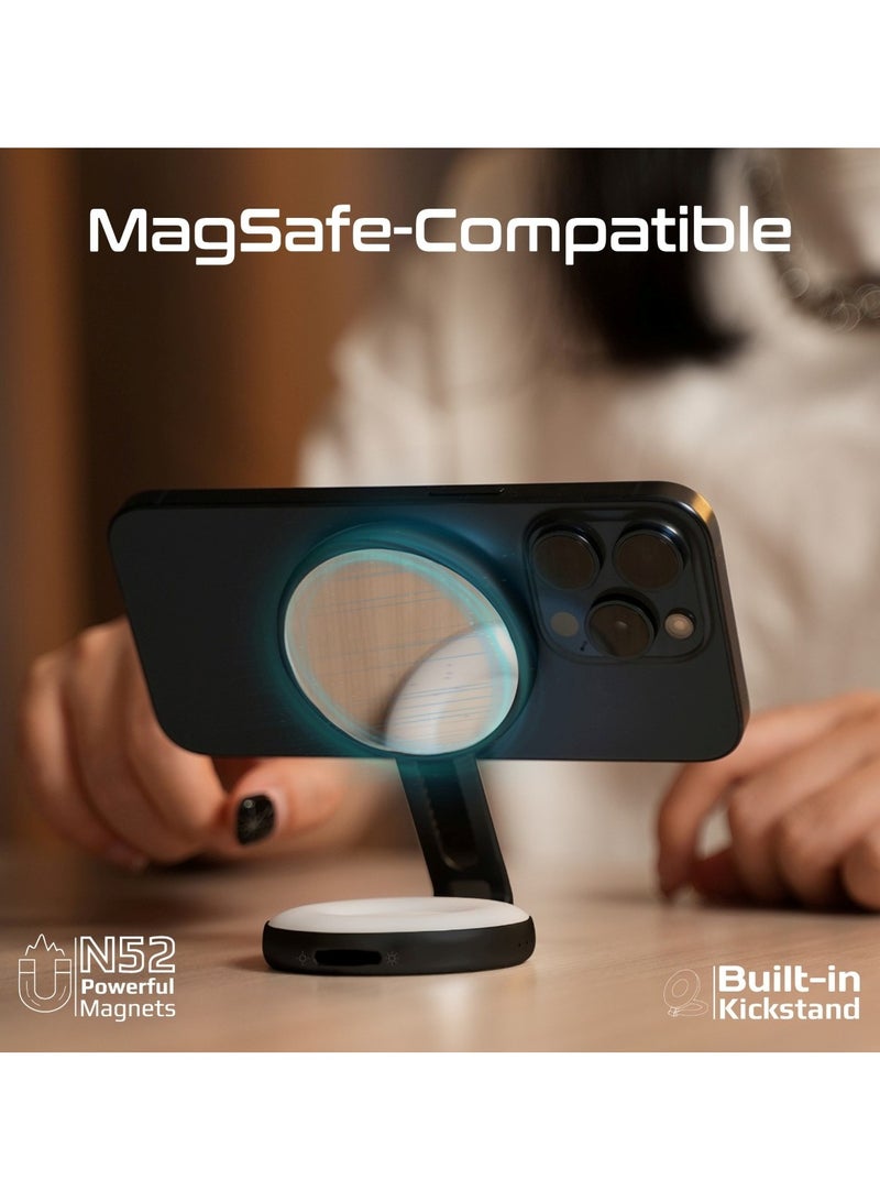 PROMATE - Portable MagSafe-Compatible Selfie Light with High-Capacity Rechargeable Battery, Triple LED Modes, Built-In Mirror, 180° Flip,360° Rotation, Extendable Arm, Wide Compatibility, MagHalo-Pro Black - Image 1