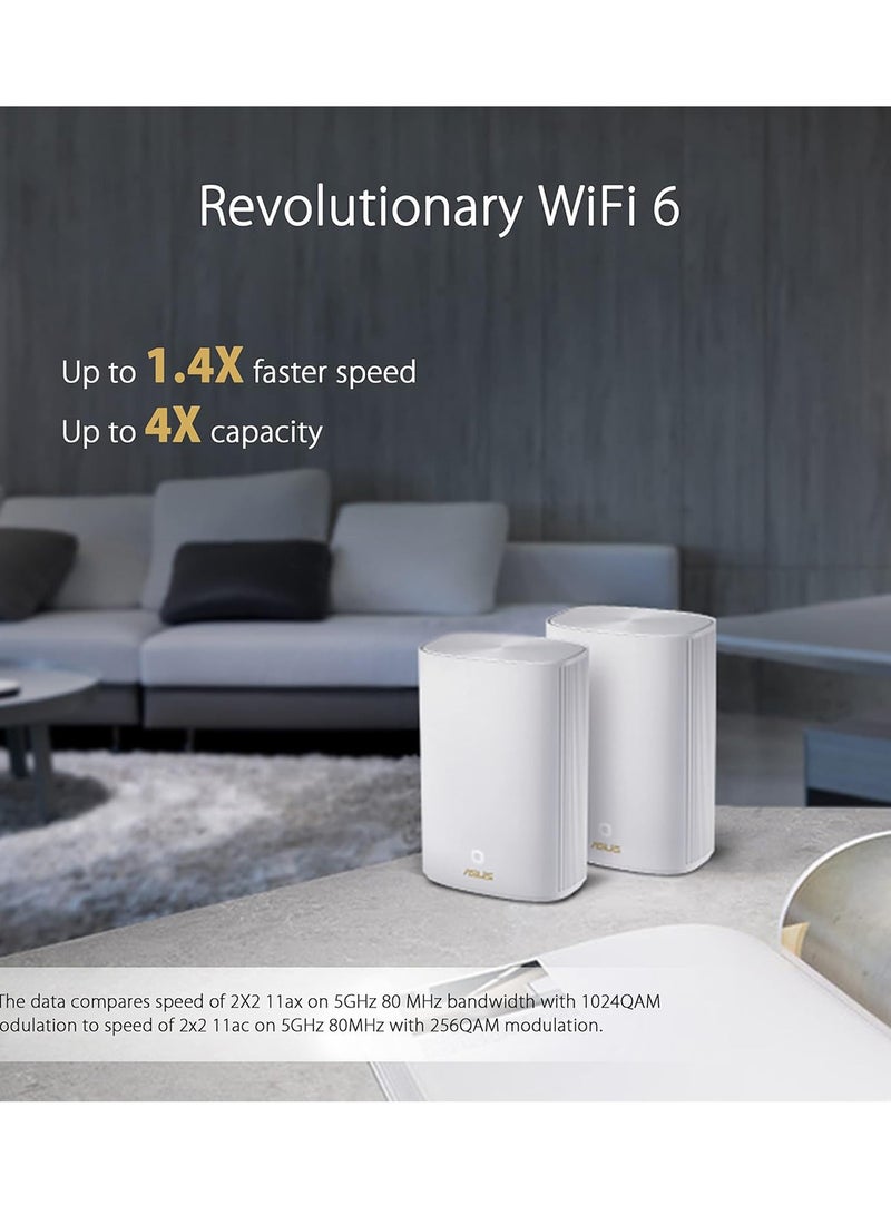 ASUS - ZenWiFi XP4 AX1800 + AV1300 WiFi 6 & Powerline Hybrid Mesh Router (2 pack), Coverage up to 5500 sq ft, Subscription-free Network Security, Built-in Parental Controls, Instant Guard, VPN White - Image 1