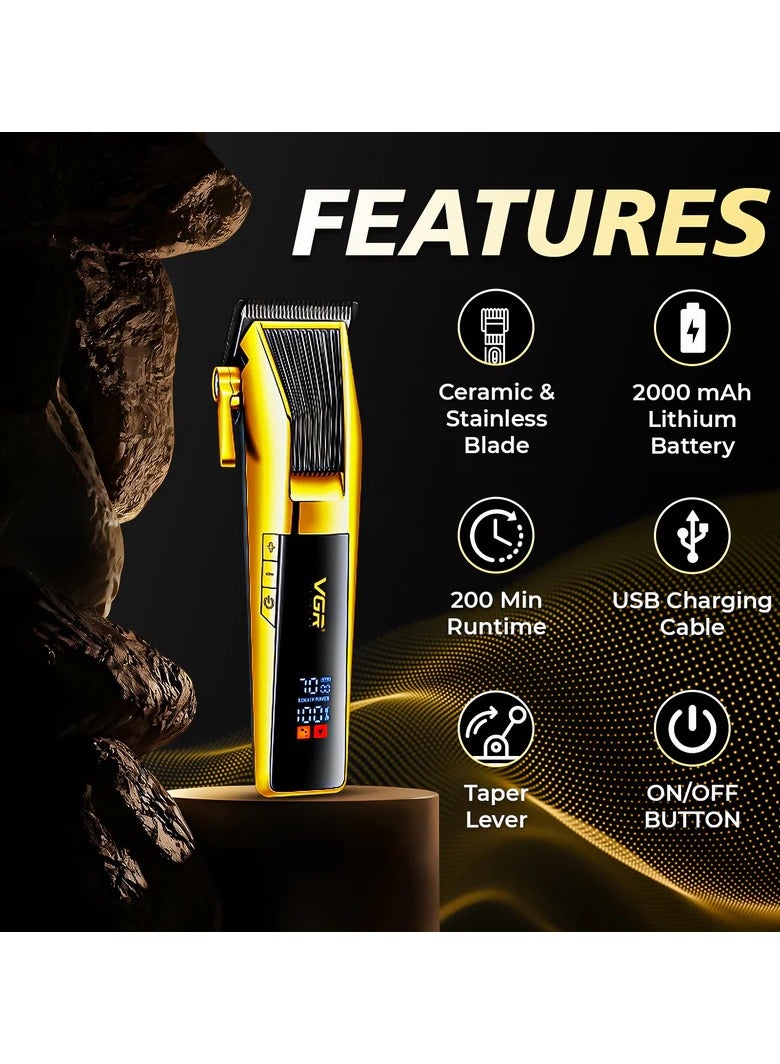VGR V-177 Professional Cord/Cordless Hair Clipper for Men's Gold - Image 2