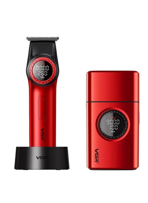 V-977 & V-377 Professional Hair Trimmer & Shaver Combo Set Red