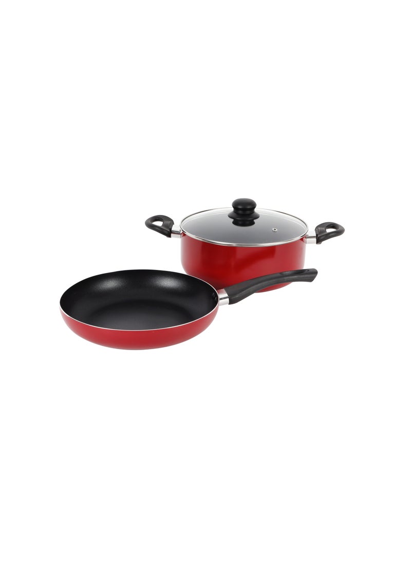 Royalford 3 Piece Nonstick Cookware Set- RF12597/ Strong Aluminum Body with Non-Stick Coating Interior and Bakelite Handle/ Includes a Casserole with Tempered Glass Lid and a Frypan Multicolor - Image 1
