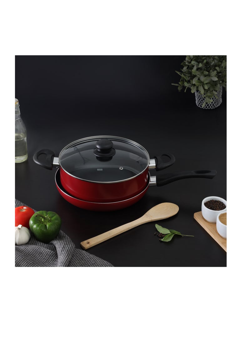 Royalford 3 Piece Nonstick Cookware Set- RF12597/ Strong Aluminum Body with Non-Stick Coating Interior and Bakelite Handle/ Includes a Casserole with Tempered Glass Lid and a Frypan Multicolor - Image 5