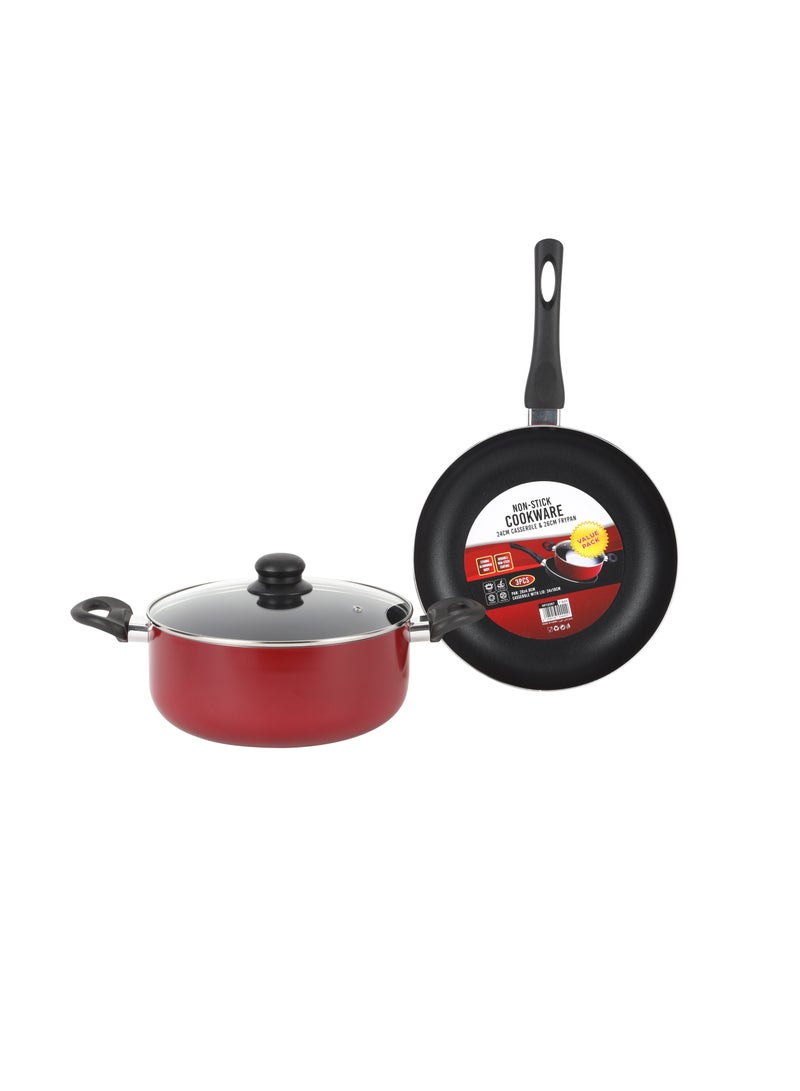 Royalford 3 Piece Nonstick Cookware Set- RF12597/ Strong Aluminum Body with Non-Stick Coating Interior and Bakelite Handle/ Includes a Casserole with Tempered Glass Lid and a Frypan Multicolor - Image 2