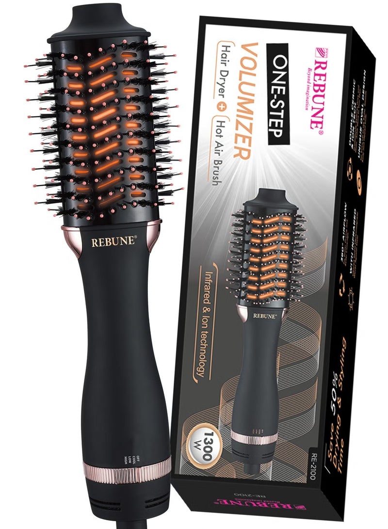 ريبون Original 1300W Hair Dryer Brush Ceramic Tourmaline Ionic One Step Hot Air Brush  - Image 2