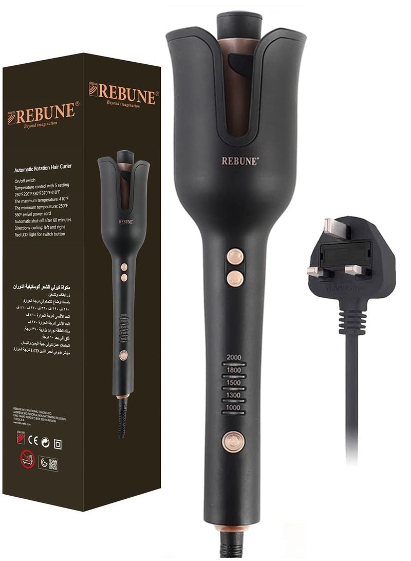 ريبون Automatic Rotation Hair Styler Auto Hair Curling Iron Wand with 5 Adjustable Temp LCD Anti-Tangle & Anti-Scald Fast Heating for Hair Styling  - Image 1