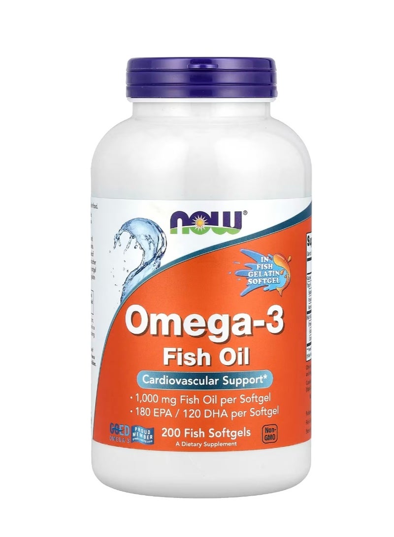 Now Foods Omega-3 Fish Oil 200 Fish Softgels  - Image 1