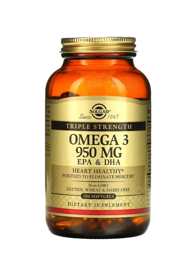 Solgar Omega 3 EPA And DHA Triple Strength 950 Mg 100 Softgels - Image 1