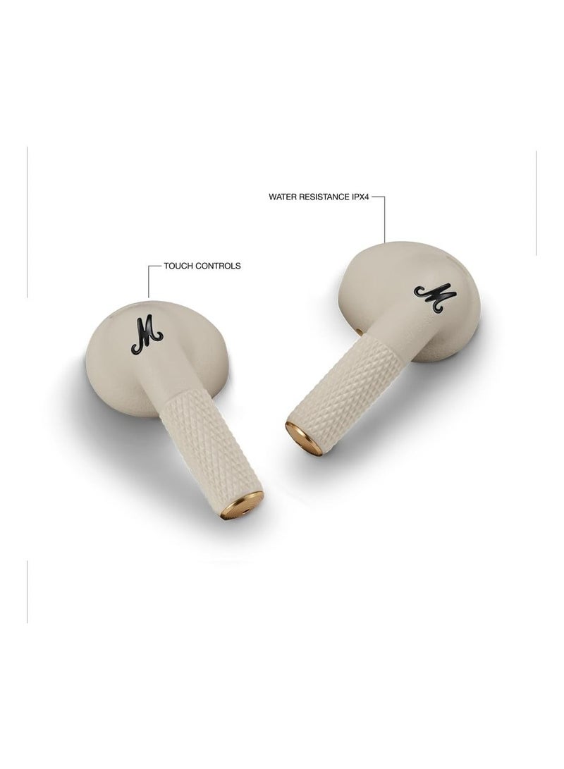 مارشال Minor IV Bluetooth Earphones - Water Resistant Earphones Bluetooth Wireless Earbuds With 30+ Hours Playtime - Cream  - Image 2