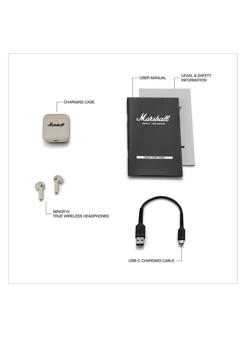 مارشال Minor IV Bluetooth Earphones - Water Resistant Earphones Bluetooth Wireless Earbuds With 30+ Hours Playtime - Cream  - Image 5