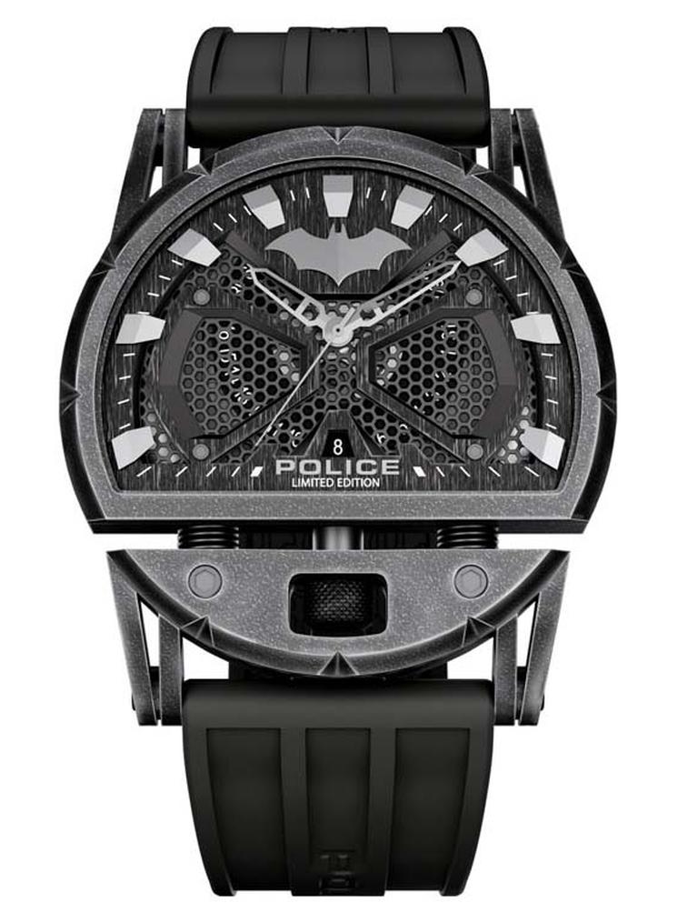 POLICE Men's Dark Side Limited Edition Batman Watch, 46mm Stainless Steel Case & Black Silicone Strap - Image 1