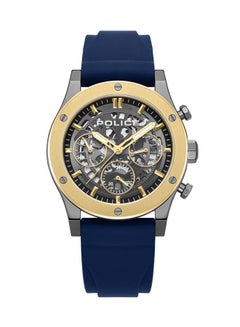 POLICE Men's Knotty 42mm Multi-Function Watch, Silicone Strap, Gold-Plated Top Ring & Gun Transparent Dial  - Image 1
