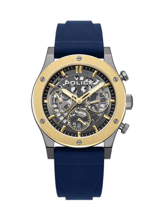 بوليس Men's Knotty 42mm Multi-Function Watch, Silicone Strap, Gold-Plated Top Ring & Gun Transparent Dial  - Image 1