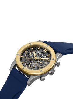POLICE Men's Knotty 42mm Multi-Function Watch, Silicone Strap, Gold-Plated Top Ring & Gun Transparent Dial  - Image 2